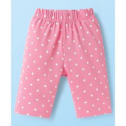 Babyhug Cotton Knit Half Sleeves T-Shirt & Capri Night Suit With Text & Polka Dot Print - White & Pink