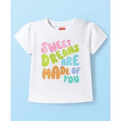 Babyhug Cotton Knit Half Sleeves T-Shirt & Capri Night Suit With Text & Polka Dot Print - White & Pink
