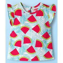 Babyhug Cotton Knit Half Sleeves T-Shirt & Capri Co-ord Night Suit With Watermelon Print - Light Blue