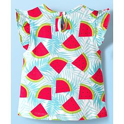 Babyhug Cotton Knit Half Sleeves T-Shirt & Capri Co-ord Night Suit With Watermelon Print - Light Blue