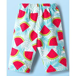 Babyhug Cotton Knit Half Sleeves T-Shirt & Capri Co-ord Night Suit With Watermelon Print - Light Blue
