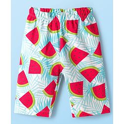 Babyhug Cotton Knit Half Sleeves T-Shirt & Capri Co-ord Night Suit With Watermelon Print - Light Blue