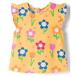 Babyhug Cotton Knit Half Sleeves T-Shirt & Capri Co-ord Night Suit With Floral Print - Yellow