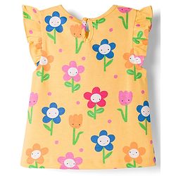 Babyhug Cotton Knit Half Sleeves T-Shirt & Capri Co-ord Night Suit With Floral Print - Yellow