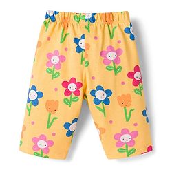 Babyhug Cotton Knit Half Sleeves T-Shirt & Capri Co-ord Night Suit With Floral Print - Yellow