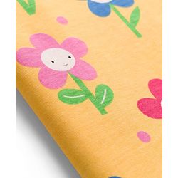 Babyhug Cotton Knit Half Sleeves T-Shirt & Capri Co-ord Night Suit With Floral Print - Yellow