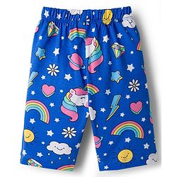 Babyhug Cotton Knit Half Sleeves Unicorn Theme Printed Co-Ords T-Shirt & Capri Night Suit - Blue