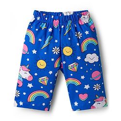 Babyhug Cotton Knit Half Sleeves Unicorn Theme Printed Co-Ords T-Shirt & Capri Night Suit - Blue