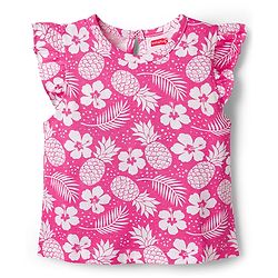 Babyhug Cotton Knit Half Sleeves T-Shirt & Capri Co-ord Night Suit With Floral Print - Pink