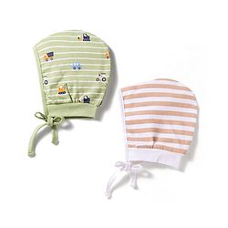 Babyhug 100% Cotton Intelock Knit Printed Baby Caps Pack of 2 Multicolor - Diameter 14 cm