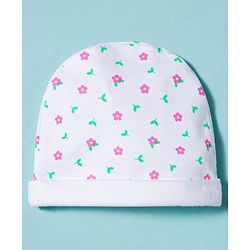 Babyhug 100% Cotton Knit Cap Mittens & Booties With Floral Print Multicolor - Diameter 10 cm