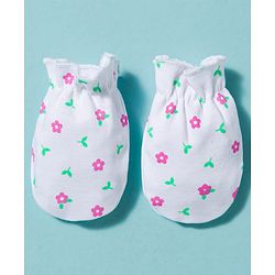 Babyhug 100% Cotton Knit Cap Mittens & Booties With Floral Print Multicolor - Diameter 10 cm