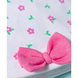 Babyhug 100% Cotton Knit Cap Mittens & Booties With Floral Print Multicolor - Diameter 10 cm