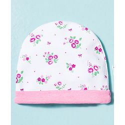 Babyhug 100% Cotton Knit Cap Mittens & Booties With Floral Print Multicolor - Diameter 9.5 cm
