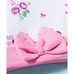 Babyhug 100% Cotton Knit Cap Mittens & Booties With Floral Print Multicolor - Diameter 9.5 cm