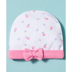 Babyhug 100% Cotton Knit Cap Mittens & Booties With Floral Print Multicolor - Diameter 9.5 cm
