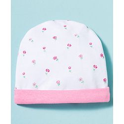 Babyhug 100% Cotton Knit Cap Mittens & Booties With Floral Print Multicolor - Diameter 9 cm