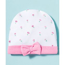 Babyhug 100% Cotton Knit Cap Mittens & Booties With Floral Print Multicolor - Diameter 9 cm