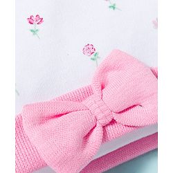 Babyhug 100% Cotton Knit Cap Mittens & Booties With Floral Print Multicolor - Diameter 9 cm