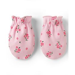 Babyhug 100% Cotton Knit Cap Mittens & Booties with Floral Print Multicolor - Diameter 15.5 cm