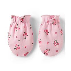 Babyhug 100% Cotton Knit Cap Mittens & Booties with Floral Print Multicolor - Diameter 15.5 cm