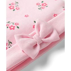 Babyhug 100% Cotton Knit Cap Mittens & Booties with Floral Print Multicolor - Diameter 15.5 cm