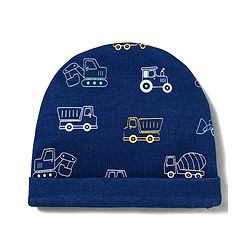 Babyhug 100% Cotton Knit Cap Mittens & Booties With Vehicle Print Multicolor - Diameter 16 cm
