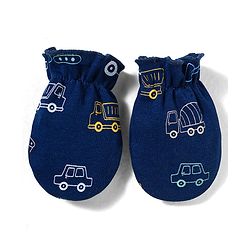 Babyhug 100% Cotton Knit Cap Mittens & Booties With Vehicle Print Multicolor - Diameter 16 cm