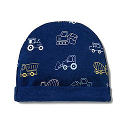 Babyhug 100% Cotton Knit Cap Mittens & Booties With Vehicle Print Multicolor - Diameter 16 cm