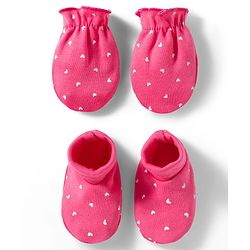 Babyhug 100% Cotton Knit Mittens & Booties With Heart Print - Multicolor