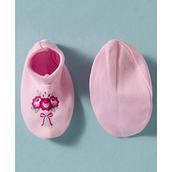 Babyhug 100% Cotton Knit Floral Printed Mittens & Booties Set - Pink