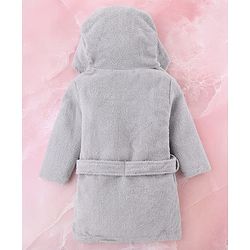 Babyhug Terry Knit Full Sleeves  Hooded Bath Robe With Elephant Applique - Grey