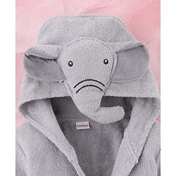 Babyhug Terry Knit Full Sleeves  Hooded Bath Robe With Elephant Applique - Grey