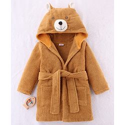 Babyhug Knit Terry Unisex Bath Robe With Fox Hood - Brown