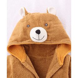 Babyhug Knit Terry Unisex Bath Robe With Fox Hood - Brown