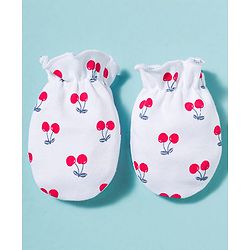 Babyhug 100% Cotton Knit Mittens & Booties With Cherry Print - Multicolor