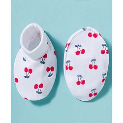 Babyhug 100% Cotton Knit Mittens & Booties With Cherry Print - Multicolor