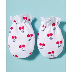 Babyhug 100% Cotton Knit Mittens & Booties With Cherry Print - Multicolor