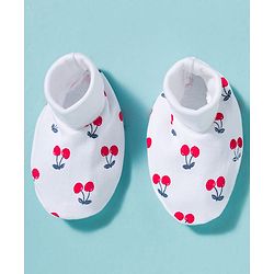 Babyhug 100% Cotton Knit Mittens & Booties With Cherry Print - Multicolor