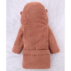Babyhug Knit Terry Unisex Bath Robe With Monkey Hood - Brown