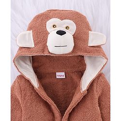 Babyhug Knit Terry Unisex Bath Robe With Monkey Hood - Brown