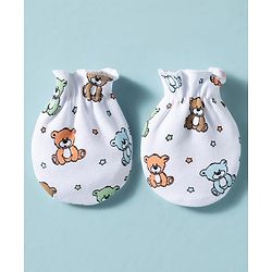 Babyhug 100% Cotton Knit Mittens & Booties With Teddy Bear Print - Multicolor