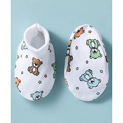 Babyhug 100% Cotton Knit Mittens & Booties With Teddy Bear Print - Multicolor