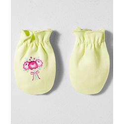Babyhug 100% Cotton Interlock Knit Mittens & Booties Set With Floral Print - Green
