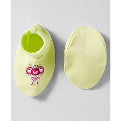 Babyhug 100% Cotton Interlock Knit Mittens & Booties Set With Floral Print - Green