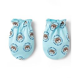 Babyhug 100% Cotton Knit Mittens & Booties with Teddy Print - Multicolor