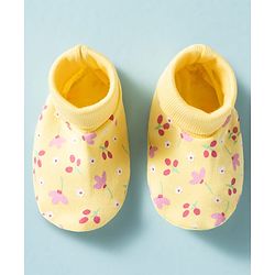 Babyhug 100% Knit Cotton Mittens & Booties With Floral Print - Multicolor