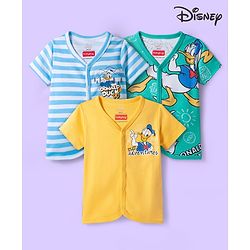 Babyhug Disney 100% Cotton Knit Half Sleeves Jhablas With Donald Duck Graphics Pack of 3 - Multicolour