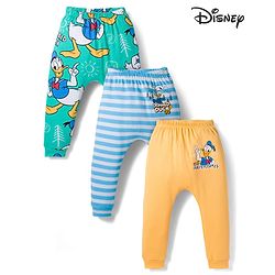 Babyhug Disney Interlock Knit Full Length Diaper Leggings with Donald Duck Graphic & Stripes Pack of 3 - Multicolor