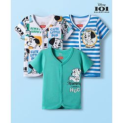 Babyhug Disney Interlock Knit Half Sleeves 101 Dalmatians Printed Front Open Jhablas Pack of 3 - White, Blue & Green